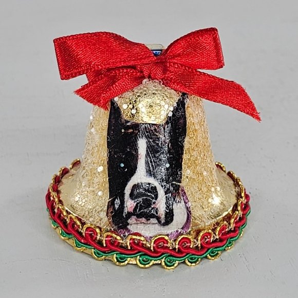 Vintage Handmade Boxer Dog Christmas Ornament Bell Shaped Kitsch - Picture 7 of 8
